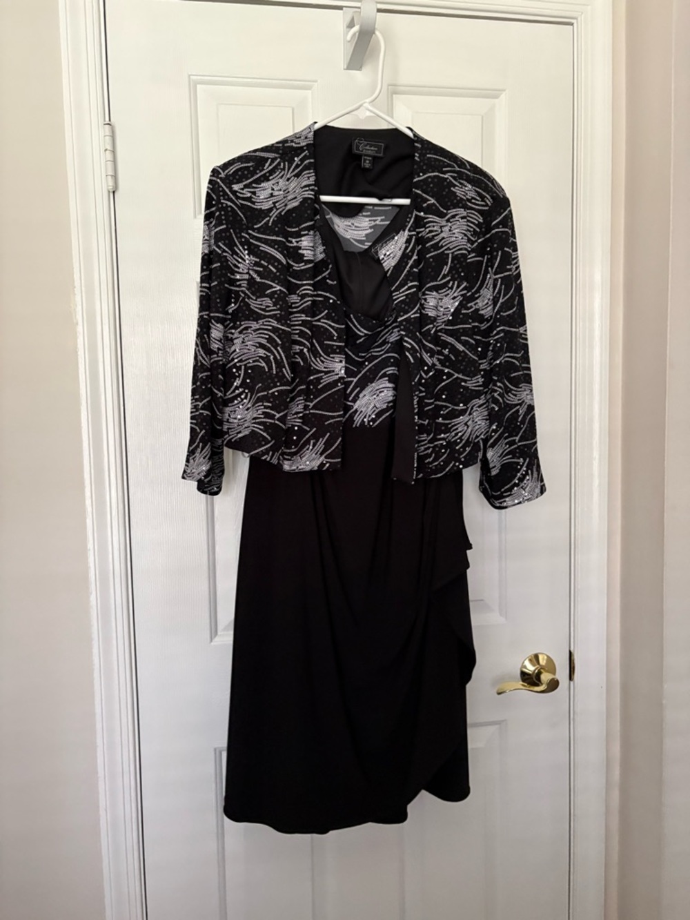 Collection B Black Dress with White Swirl Pattern Jacket